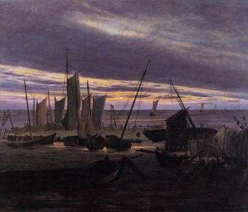 卡斯帕爾 大衛 弗裡德裡希 Boats In The Harbour At Evening